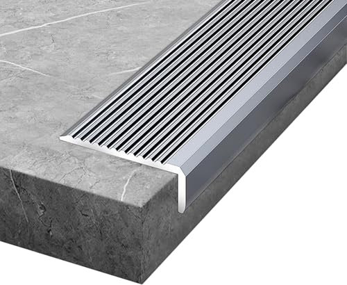 WhamtL Treppenkantenprofil Rutschfester Treppenkantenschutz für Den Außenbereich, Treppenkantenschutz aus Metall für Holz/Fliesen/Laminat/Beton, Selbstklebender Treppenstufen-Eckschutz(Grey,2PCS)