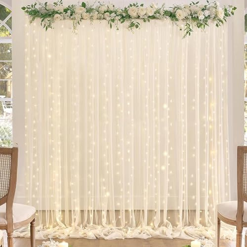LED-Lichterkette mit zwei Schleiern, USB-betriebene Lichterkette für Innen und Außen, für Party und Garten, Lichternetz für Innen und Außen, Farbe warmweiß (Champagner)