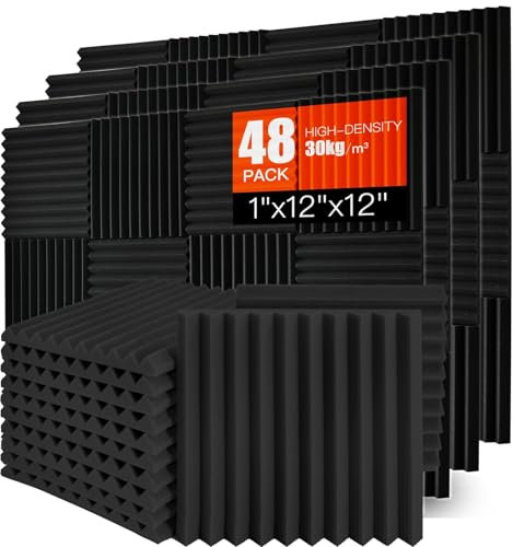 Saiqiang Lot de 48 panneaux acoustiques en mousse acoustique - 30 x 30 x 2,5 cm - Panneaux acoustiques - Panneau d'insonorisation haute densité