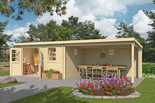 Buttercup Farm Reno-Log Cabin, Wooden Garden Room, Timber Summerhouse, Home Office - L780 x W313.9 x H210.9 cm