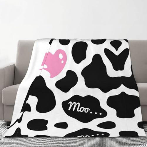 SDFHU Manta de franela esencial con estampado de vaca lechera negra y blanca, 70 x 80 pulgadas, acogedora y cálida para sofá, cama, camping