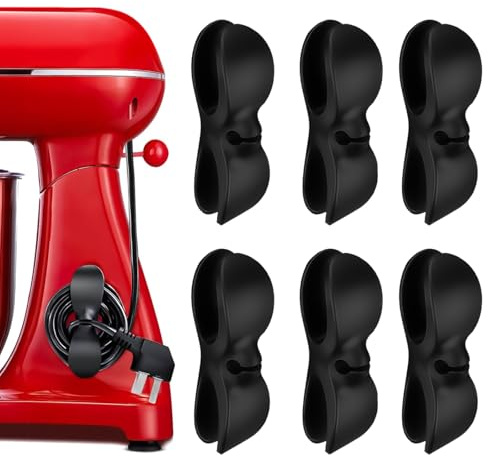 6 st självhäftande kabelorganiserare för köksredskap, svart, kabelklämmor, kabelhållare för mixer, riskokare, luftfritös, strömkabel, kabelrulle