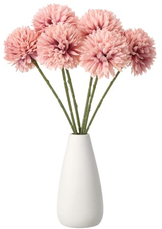 sourcing map 6pcs Artificial Chrysanthemum Ball Flowers Faux Chrysanthemum Flowers Bouquet Silk Fake Mum Flower for Home Garden Wedding Party Decoration, Dusty Pink