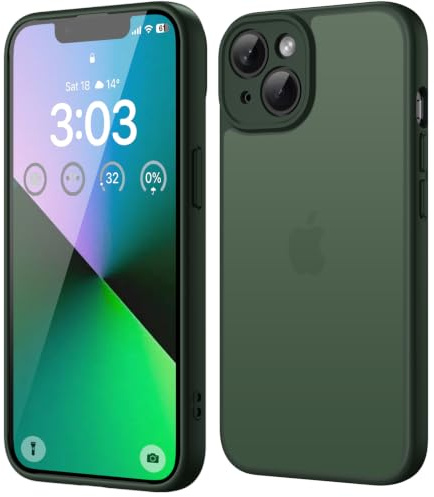 ORDA für iPhone 13 Hülle, Vollständiger Kameraschutz Stoßfest, Grün | Matt Handyhülle für iPhone 13, Kratzfest Transluzente Rückseite Schutzhülle, Anti-Fingerabdruck Case