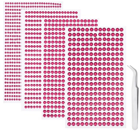iJiZuo 1792 Pièces Strass Autocollant Diamant, 4 Feuilles Autocollants Acryliques Auto-Adhésifs, pour Décoration, pour DIY Visage Maquillage Décoration - 3mm 4mm 5mm 6mm, Rose Rouge