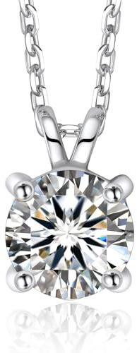 MomentWish Necklaces for Women, 0.5 Carat Moissanite Solitaire Pendant Sterling Silver 14K White Gold Plated Diamond Necklace Jewelry Gift Christmas for Wife Girlfriend