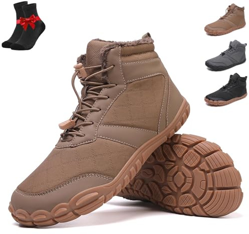 Vandringskängor for vinterbarfota, dam och herr, varma slip-on-skor, vattentäta barfotavandringsskor med bred tå(Khaki,45 EU)