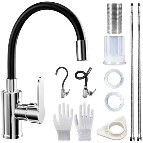 NLMWTI Rubinetto Lavello Cucina con Beccuccio Flessibile, Rubinetto Lavello Cucina con Guanti, Rubinetto per Lavello, Miscelatore Monocomando con modalità Acqua Doppia, Wasserhahn Küche Schwarz