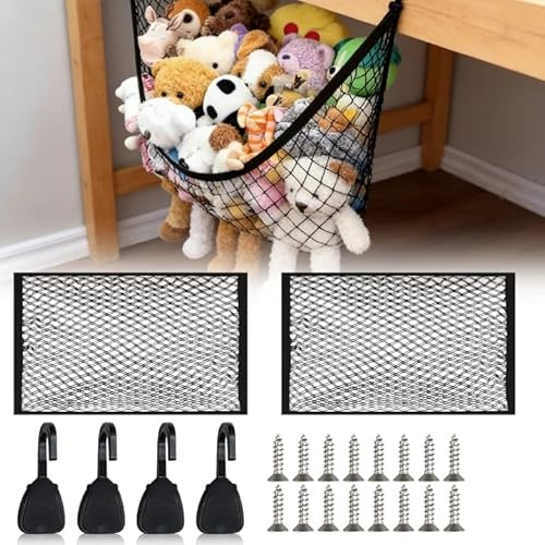 VEGOATY Lot de 2 filets de rangement élastiques pour coffre de voiture : 70 x 30 cm - Grand filet de rangement pour animaux en peluche avec anneau de traction - Filet de rangement pour intérieur de