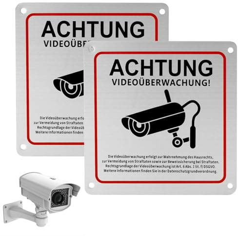 Videosorveglianza, 2 pezzi, in alluminio, 15 x 15 cm, sorveglianza della fotocamera per proprietà private, telecamera di sorveglianza o fotocamera, in tedesco