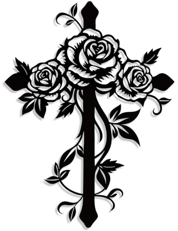 Kercan Metal Rose Cross Wall Decor - Modern Room Decor Black Cross Wall Art Home Decor for Living Room, Bedroom, Dining Room, Porch