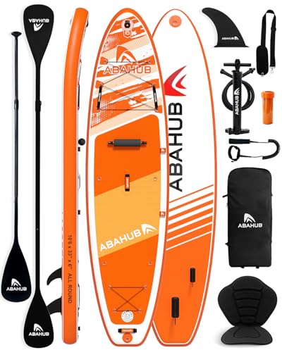 Abahub Stand up Paddling Board Set Aufblasbar mit Sitz 320x78/84x15cm | Tragfähigkeit 150/200KG für Anfänger Aufblasbares Sup Board 1/2 Personen mit 2 in 1 Doppel Paddel,Kajak Sitz für Kajakfahren