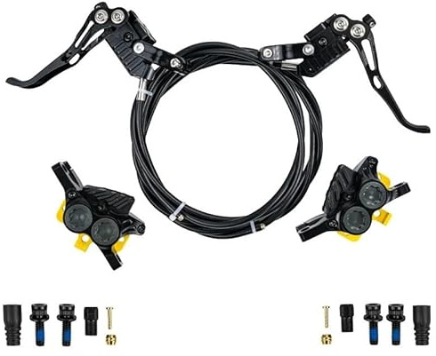 DGOINGPI Fahrrad Trommelbremse Vertikalzylinder-MTB-Bremse, hydraulische 4-Kolben-Scheibenbremse für vollständige interne Kabelführung, AM, DH, Mountainbike Fahrrad Trommelbremsensatz(No Rotor Black)