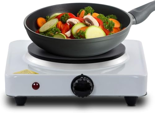 Placa Eléctrica Portátil 1500W con Control de Temperatura, Hornillo Eléctrico de 1 Fuego Ø185 mm, Calentamiento Rápido, Cocina Portátil para Camping y Hogar.