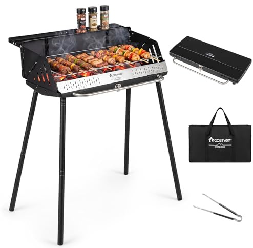 COSTWAY Barbacoa Carbón XL Plegable, Patas Desmontables, 81 x 47 x 85 cm