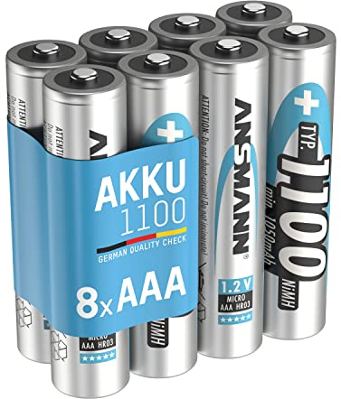ANSMANN 8x Batterie ricaricabili mini stilo AAA - Tipo 1100 (min. 1050 mAh) 1,2V NiMH - Pila a ricarica veloce - fino a 1000 cicli di ricarica eco-friendly