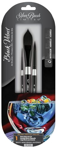 Silver Brush Svart sammet akvarellpensel set, flerfärgad, 28,09 x 7,31 x 1,34 cm
