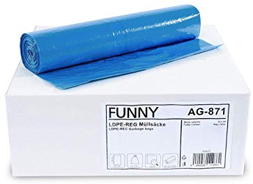 Funny LDPE-Regenerat Müllsäcke, blau, gerollt, 120 l, Typ 60, 1er Pack (1 x 250 Stück)
