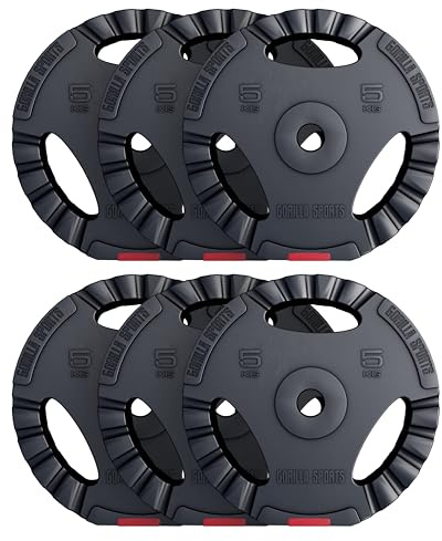 GORILLA SPORTS® Disques de Poids - 1,25kg, 2,5kg, 5kg, 10kg, 15kg, Set de 17,5kg, 27,5kg, 30kg, Ø 30/31mm, Plastique - Disques d'Haltères, Ensemble de Plaques, Musculation, Haltérophilie, Fitness, Gym