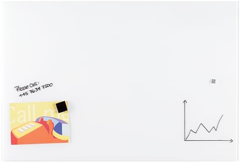 FRANKEN Whiteboard aus Glas, magnetisch und beschreibbar, Design-Schreibtafel ohne Rahmen, Magnettafel zur Wandmontage, inkl. Magnete, Weiß, 180 x 120 cm, GTL12018009