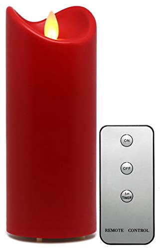 Tronje LED Outdoor Kerze - 18cm Stumpenkerze Rot mit Timer u. Fernbedienung - bewegliche Flamme - IP44 UV Hitzebeständig