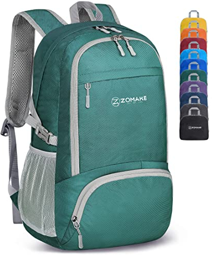 ZOMAKE Lightweight Foldable Backpack, Packable Rucksack 30L Folding Small Back Pack Foldaway Ultralight Daypack for Women Men Travel Hiking Walking (Dark Green)