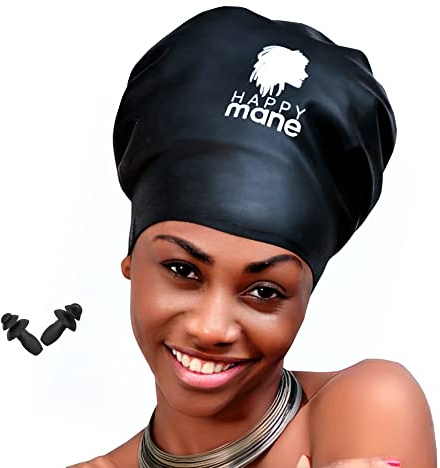 Happy Mane XL Silicone Swim Cap for Braids and Dreadlocks, Large Size for Long Hair While Swimming - Perfect for Extensions, Curly Hair - Shower Cap for Women, Men X Large.