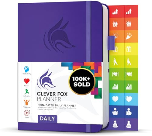 Clever Fox Planificador Diario - Mejor Agenda y Calendario Para Fomentar la Productividad y la Felicidad, y Lograr Tus Metas - Organizador Personal - A5, Sin Fechas - Púrpura