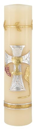 Angelitos de Mexico Handmade First Communion Handmade Candle with Silver-Tone Cross Cirio de Primera Comunion