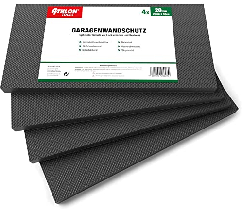 ATHLON TOOLS 4X MaxProtect Protettore per pareti di Garage, 40 x 20 x 2,0 cm ciascuno, Protettore per Porte di Auto, Autoadesivo, Impermeabile (Nero)