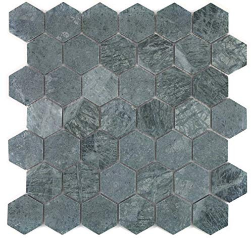 Marmor Mosaik Fliese Naturstein Hexagon grün anthrazit Steinoptik Fliesenspiegel - MOS44-0210