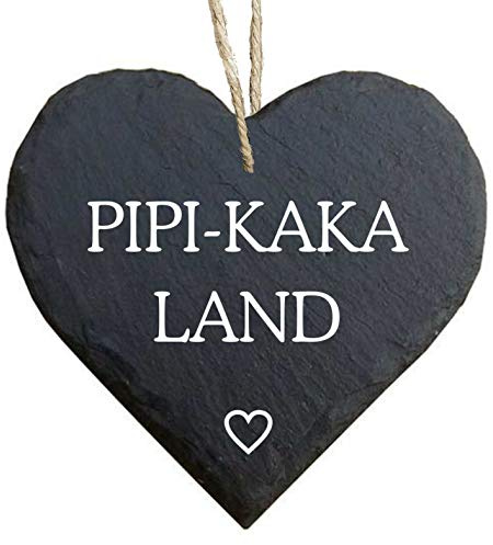 Homeyourself Herz Schieferherz Schiefer Schieferschild 10 x 10 cm PIPI Kaka Land Toilette WC lustig schwarz Dekoschild Wandschild Schild Stein Geschenk