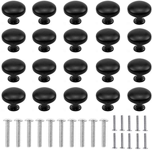 KJLEEN 20 Stück Knöpfe für Schränke Möbelknöpfe Schrankknöpfe Schwarz Schubladenknöpfe Schubladengriffe 30mm Kommodenknöpfe Rundes Spitzes Knauf für Küche Schrank Schublade Kommode Türen Möbel
