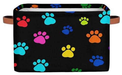 UOYO Colorful Paw Print Storage Basket Cube Animal Dog Cat Collapsible Storage Bin with Handle Large Baskets Box Toy Cloth Organizer Shelves for Closet Nursery Bathroom Home
