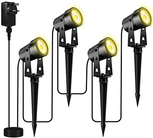 Totofac Foco Proyector Exterior, 4 Pcs LED Lámpara de Césped, 4x3W COB IP65 Impermeable, DC12V 1200LM 3000K focos de jardín, ideal per para exteriores, pasillo, césped, (4-5)