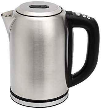 Amazon Basics Bollitore in acciaio inox con display digitale, sistema di controllo Strix, funzione di mantenimento del calore e controllo della temperatura, 1.7 l (spina europea), Argento