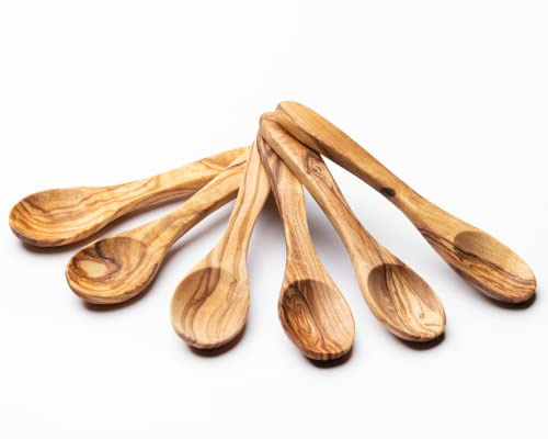 Margoumy Lot de 6 petites cuillères en bois d'olivier pour condiments, miel, café, thé, confiture, sels de bain 13,5 cm