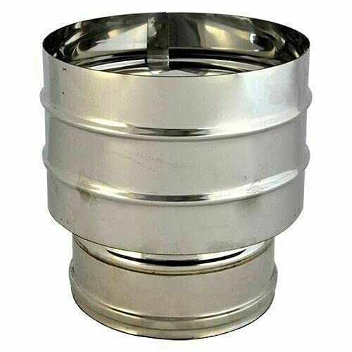 Fumaiolo a cappello doppia parete Antivento A Botte in Acciaio Inox AISI 304. Terminale della canna fumaria con disco anti-pioggia (Ø CM 8) (Ø 20/25 CM)