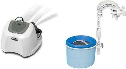 Intex Chlorinator Salzwassersystem, Grau, 24.9x32.5x19.2 cm & Oberflächenskimmer - Deluxe Oberflächenskimmer zur Wandmontage - Hängeskimmer, Grau