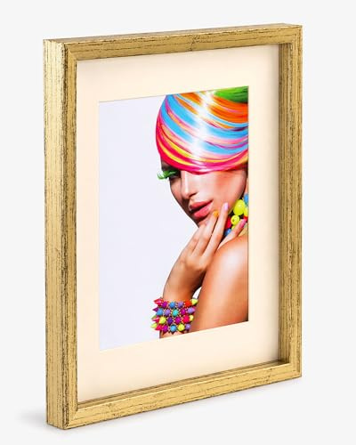 IDEAL TREND 3D Objektrahmen Bilderrahmen mit Passepartout & gehärtetem Glas Holz MDF Rahmen Foto Poster: Farbe: Gold-Antik | Format: 50x70