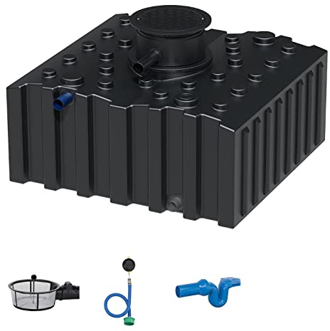 Retentionstank Retentionszisterne flach 5000 Liter Standard mit Flachtankfilter, Schwimmdrossel 1 Zoll und Überlaufsiphon mit Skimmer für die Retention von Regenwasser - Retentionsspeicher Flachtank