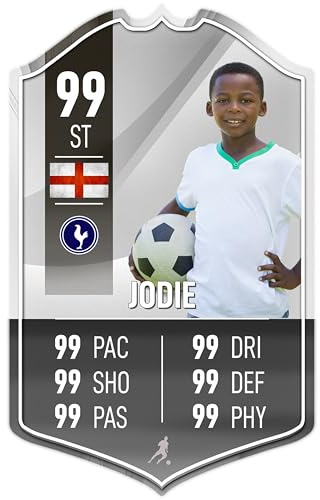 ShopQuality4U Personalised Football Cup Player Stats Card Sign - Silver Grey Design Printed Metal Shield Sign Wall Art A4 Player Add Name (28x17cm)