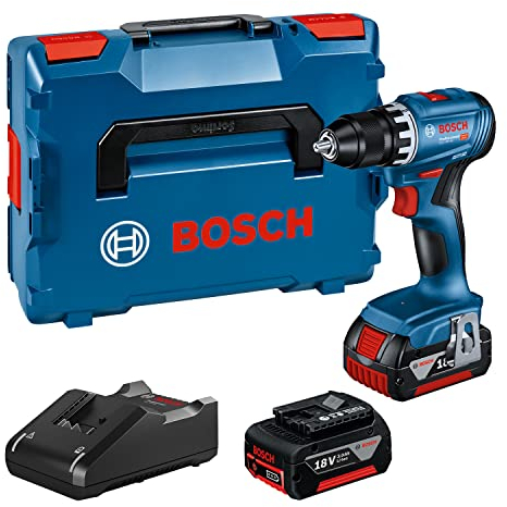 Bosch Professional 18V System Akku Bohrschrauber GSR 18V-45 (Drehzahl 1.900 min⁻¹, inkl. 2x 3.0Ah Akku, Schnellladegerät GAL 18V-40, L-BOXX)