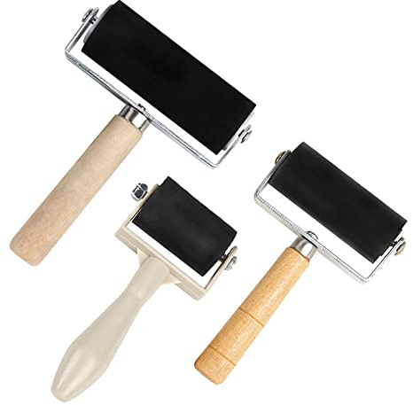 Gativs Gummiwalze 3 Stück Linolfarbwalze mit Griff Andrückroller Gummiroller mit Griff Gummiwalzen Gummiroller Andrückroller Basteln Gummiroller Gummiwalze Linolwalze für Drucken Kunsthandwerk Tapeten