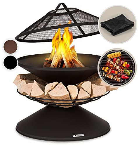 Blumfeldt Braciere da Giardino, Bracere da Esterno Legna, Braciere da Esterno con Supporto e Griglia, Bracere da Esterni Resistente alle Intemperie in Acciaio, Barbecue a Legna Circolare da Esterni