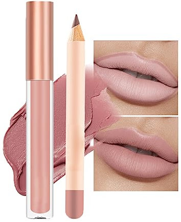 Nude Liquid Lipgloss - Lip Liner and Lipstick Set - Non-Sticky Long Lasting Waterproof Lip Stain - Highly Pigment Lip Stick & Lipliner Pencil - Lip Makeup Kits for Daily Makeup(01)