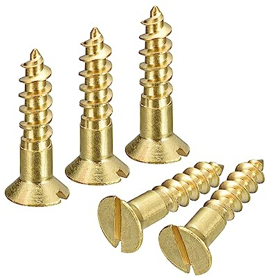 sourcing map Lot de 25 vis à bois en laiton, M4,5 x 20 mm, tête plate, autotaraudeuses à tête fraisée pour meubles de travail du bois