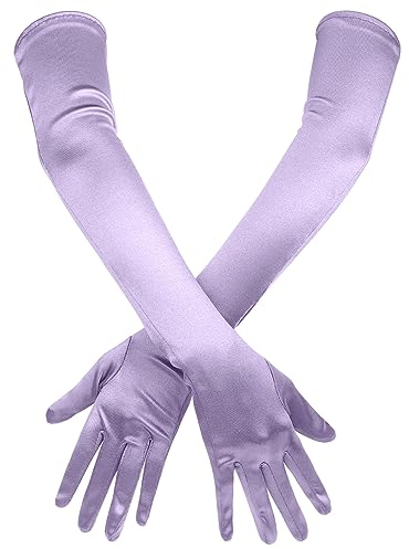 2stk Lange Ellbogen Satinhandschuhe, 53cm Dehnbar Lange Handschuhe Opernhandschuhe Abend Tanzparty Handschuh für Frauen (Lila)
