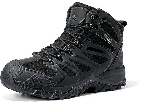 NORTIV 8 Men's Ankle High Waterproof Hiking Boots Outdoor Lightweight Shoes Trekking Trails Armadillo,Size 12W,All Black,160448_M