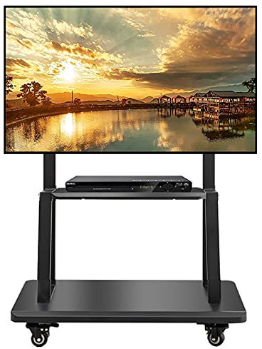 Soporte de suelo para TV móvil/carro con ruedas para televisores Led Lcd de 32-75 pulgadas, hogar/dormitorio/oficina, carrito de TV con ruedas negro resistente con estante/bandeja para ordenador
